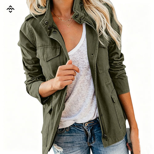 Damen leichte Feldjacke im Utility-Stil mit Stehkragen und Mehrfachtaschen Nord Taschen