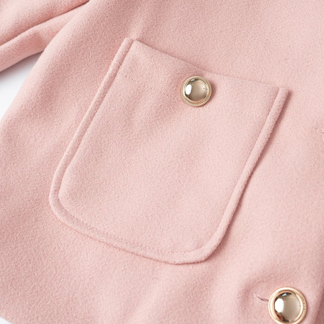 Damen Kurzjacke aus Wollmix mit Rundhalsausschnitt, aufgesetzten Taschen und goldenen Zierknöpfen Nord Taschen