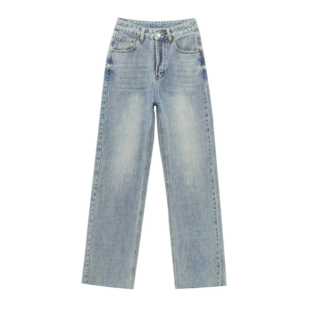 Damen hochtaillierte Wide-Leg-Jeans mit weitem Bein und Vintage-Waschung Nord Taschen