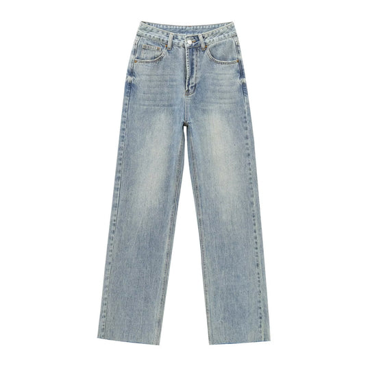 Damen hochtaillierte Wide-Leg-Jeans mit weitem Bein und Vintage-Waschung Nord Taschen