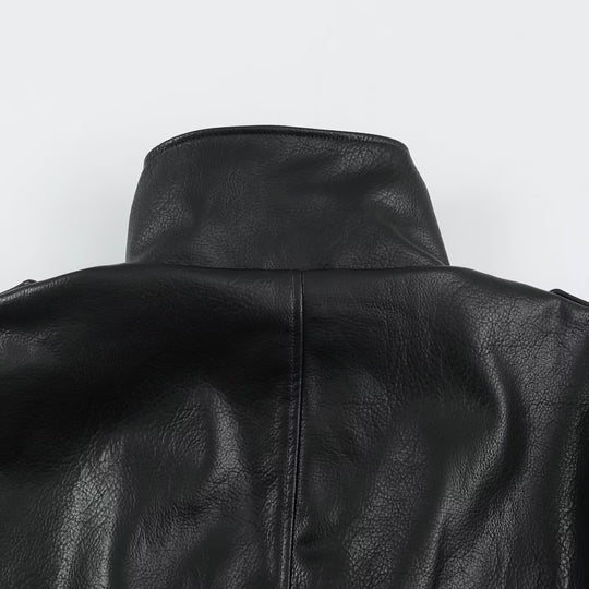Herren Biker-Lederjacke mit hohem Stehkragen, Schulterklappen und Taillengürtel Nord Taschen