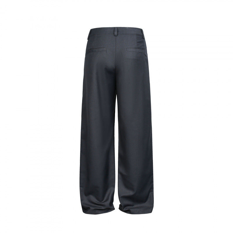 Damen Weite Bundfalten-Hose mit hoher Taille und sichtbarer Knopfleiste Nord Taschen
