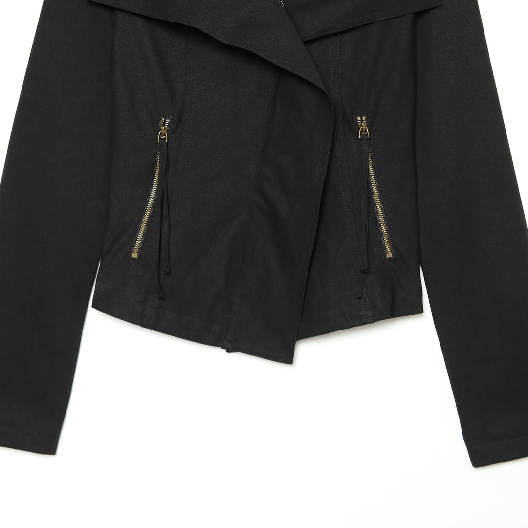 Damen Asymmetrische Übergangsjacke mit weitem Revers und Kordelzug Nord Taschen