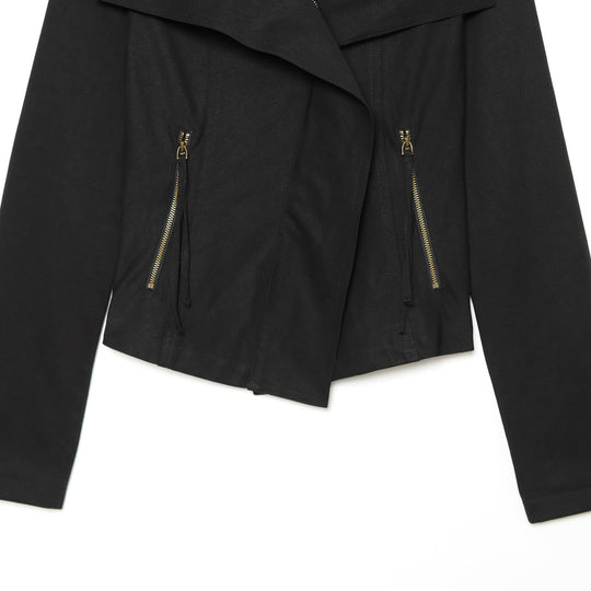 Damen Asymmetrische Übergangsjacke mit weitem Revers und Kordelzug Nord Taschen