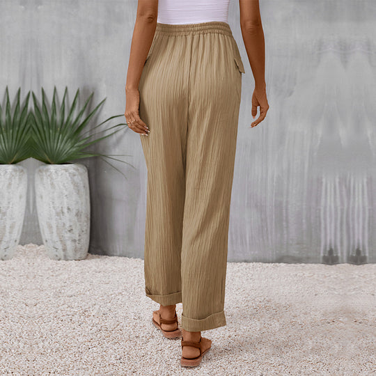 Damen Lässige Sommerhose mit Gummizug und Seitentaschen Nord Taschen