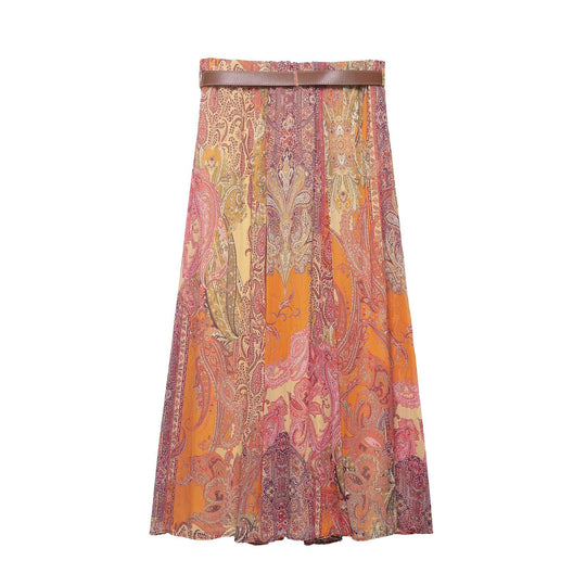 Damen Maxirock mit Paisley‑Print, fließendem A‑Linien‑Schnitt und Taillengürtel Nord Taschen