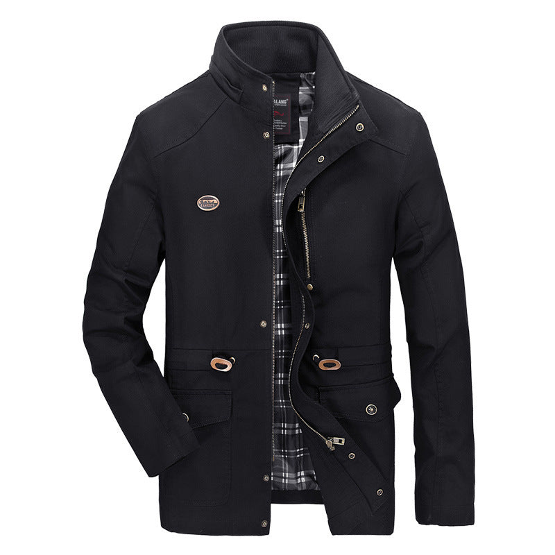 Herren mittellanger Parka mit Kapuze, kariertem Innenfutter und Taillenkordel Nord Taschen