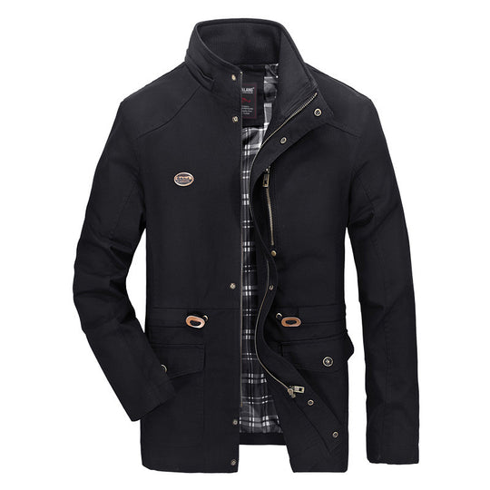 Herren mittellanger Parka mit Kapuze, kariertem Innenfutter und Taillenkordel Nord Taschen