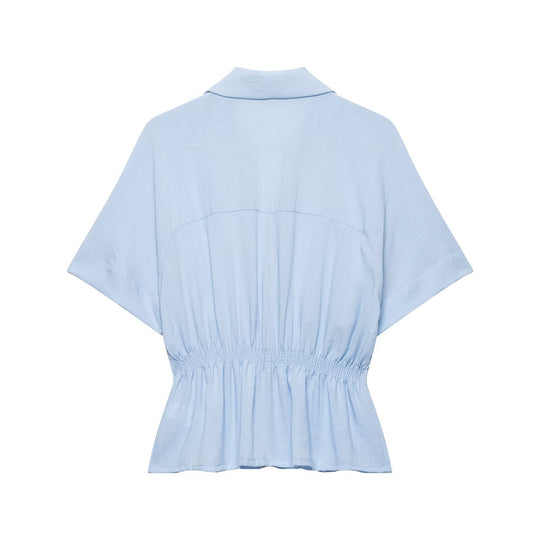 Damen Kurzärmelige Taillierte Blusenjacke mit Reißverschluss und Brustklappen Nord Taschen
