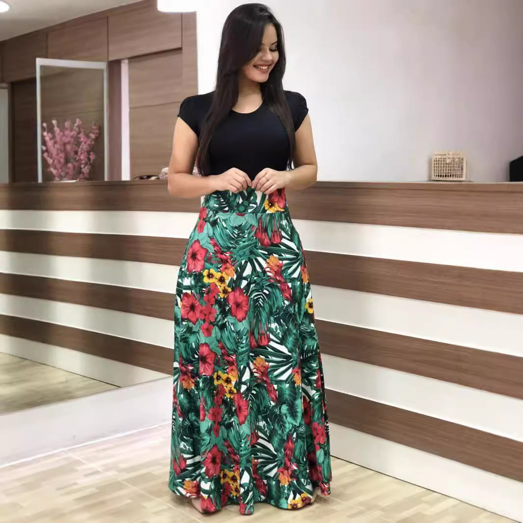 Damen Fließender Maxirock mit hoher Taille und großem Blumenprint Nord Taschen
