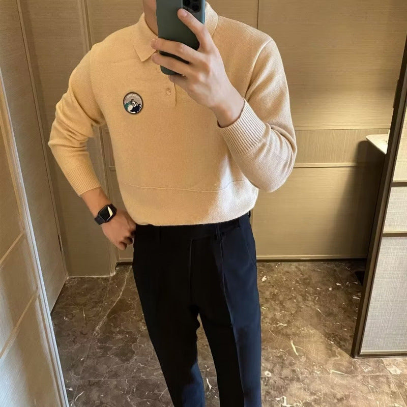 Herren Polokragen-Feinstrickpullover mit Emblem und gerippten Bündchen Nord Taschen