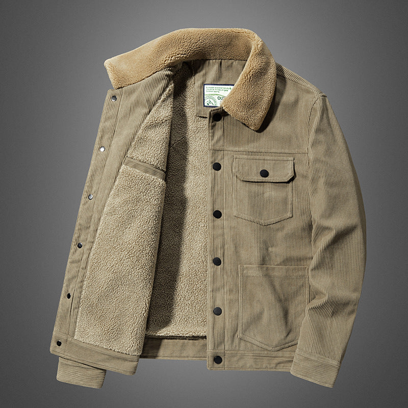 Herren Kordjacke mit Teddyfutter, thermisch gefütterte Worker-Jacke Nord Taschen