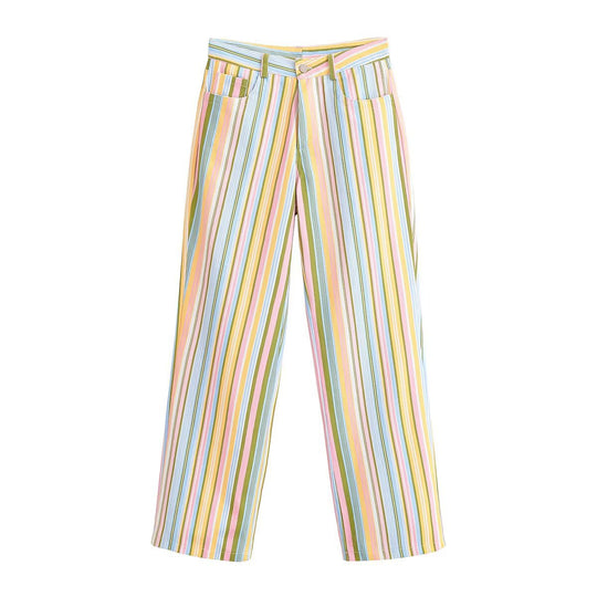 Damen Gestreifte Highwaist-Hose mit weitem Bein und Five-Pocket-Schnitt Nord Taschen
