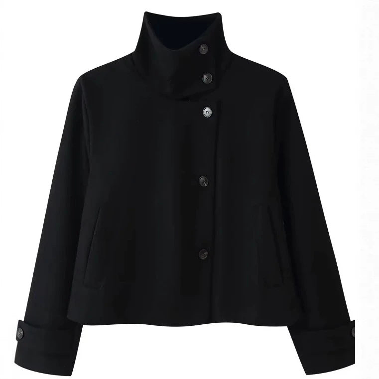 Damen Kurzjacke im Boxy‑Cut mit hohem Stehkragen und Hornknöpfen Nord Taschen