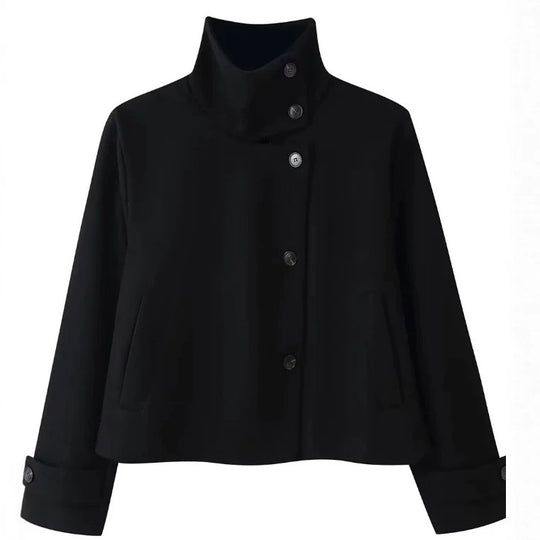 Damen Kurzjacke im Boxy‑Cut mit hohem Stehkragen und Hornknöpfen Nord Taschen