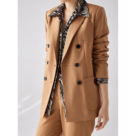 Damen Doppelreihiges Blazer‑Hosen‑Set aus Wollmischung mit legerem Oversize‑Blazer und hochtaillierter Bundfaltenhose Nord Taschen