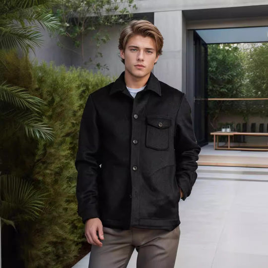 Herren Wollmix-Workerjacke mit Brusttasche und Hemdkragen Nord Taschen