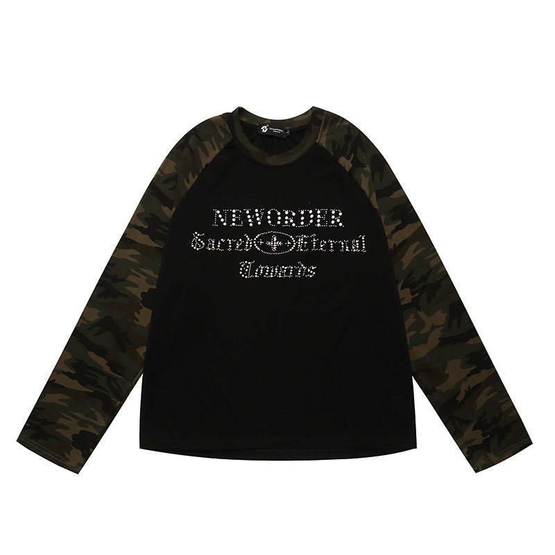 Damen Langarmshirt mit Camouflage‑Raglanärmeln und Strass‑Logoprint Nord Taschen