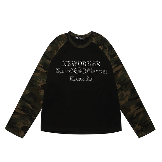 Damen Langarmshirt mit Camouflage‑Raglanärmeln und Strass‑Logoprint Nord Taschen