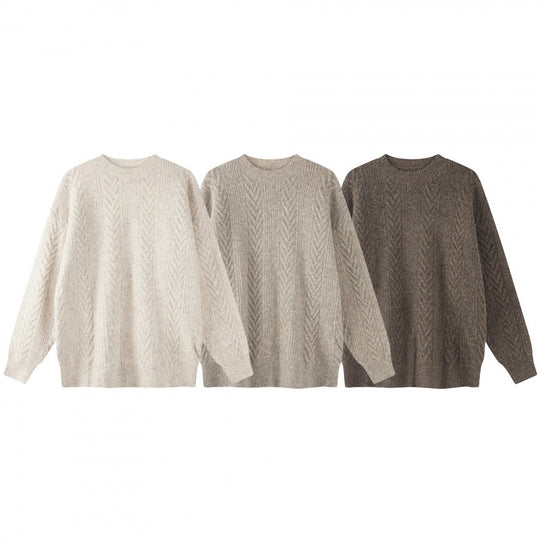 Unisex Oversize Grobstrick-Pullover mit Fischgrätstruktur und Rundhalsausschnitt Nord Taschen