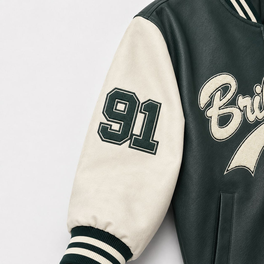 Herren Varsity-Bomberjacke im Letterman‑Stil mit Chenille‑Applikationen Nord Taschen