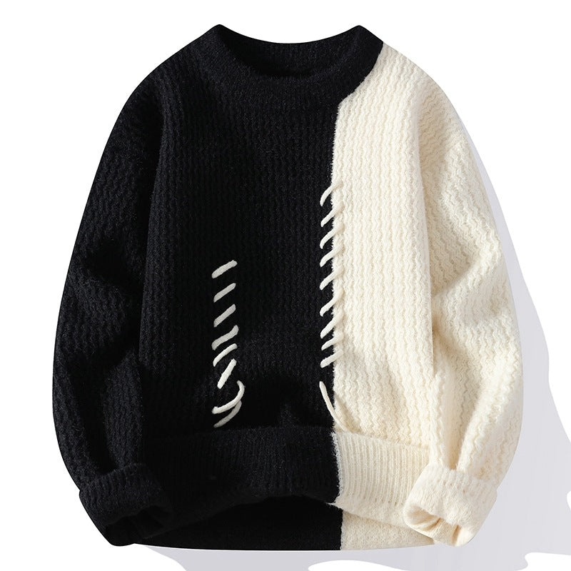 Damen Zweifarbiger Oversize-Strickpullover mit Ziernähten und Waffelstruktur Nord Taschen