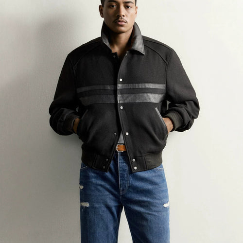 Herren Kurzblouson im Vintage-Bomberstil mit kontrastierendem Lederbesatz und Rippbündchen Nord Taschen