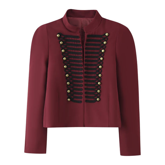 Damen Cropped‑Blazer im Militärstil mit Stehkragen und Zierkordierungen Nord Taschen