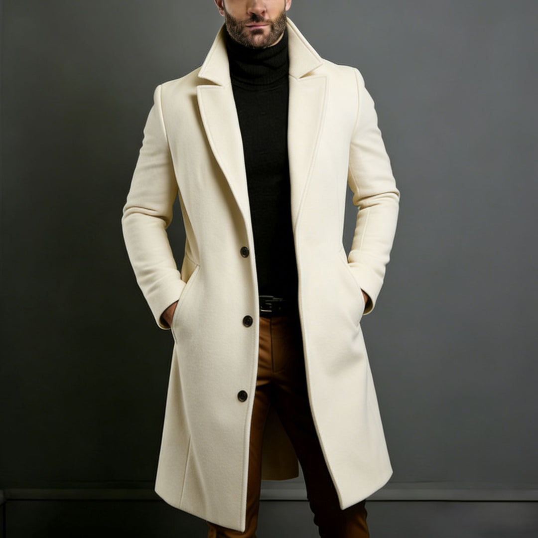 Herren Eleganter einreihiger Langmantel aus Wollmix mit schmaler Silhouette und Reverskragen Nord Taschen
