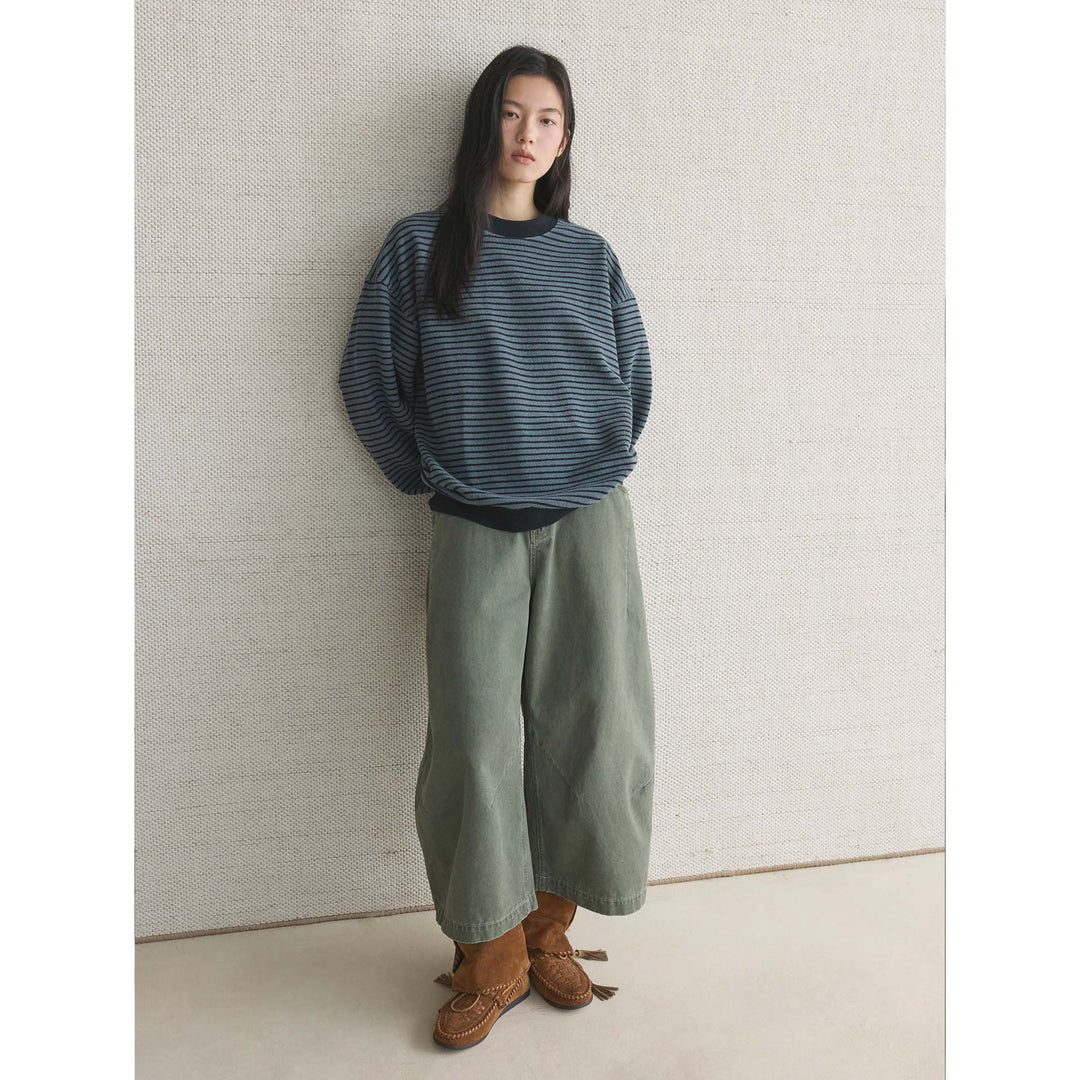 Damen Oversize Gestreifter Feinstrickpullover mit überschnittener Schulter Nord Taschen