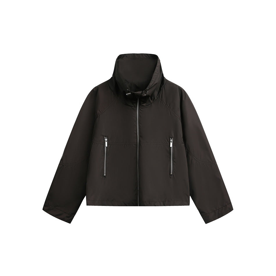 Damen Leichte Cropped Übergangsjacke mit hohem Stehkragen und Reißverschlusstaschen Nord Taschen