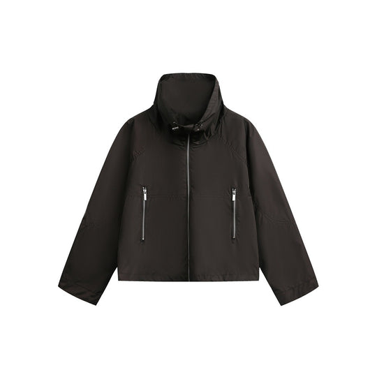 Damen Leichte Cropped Übergangsjacke mit hohem Stehkragen und Reißverschlusstaschen Nord Taschen