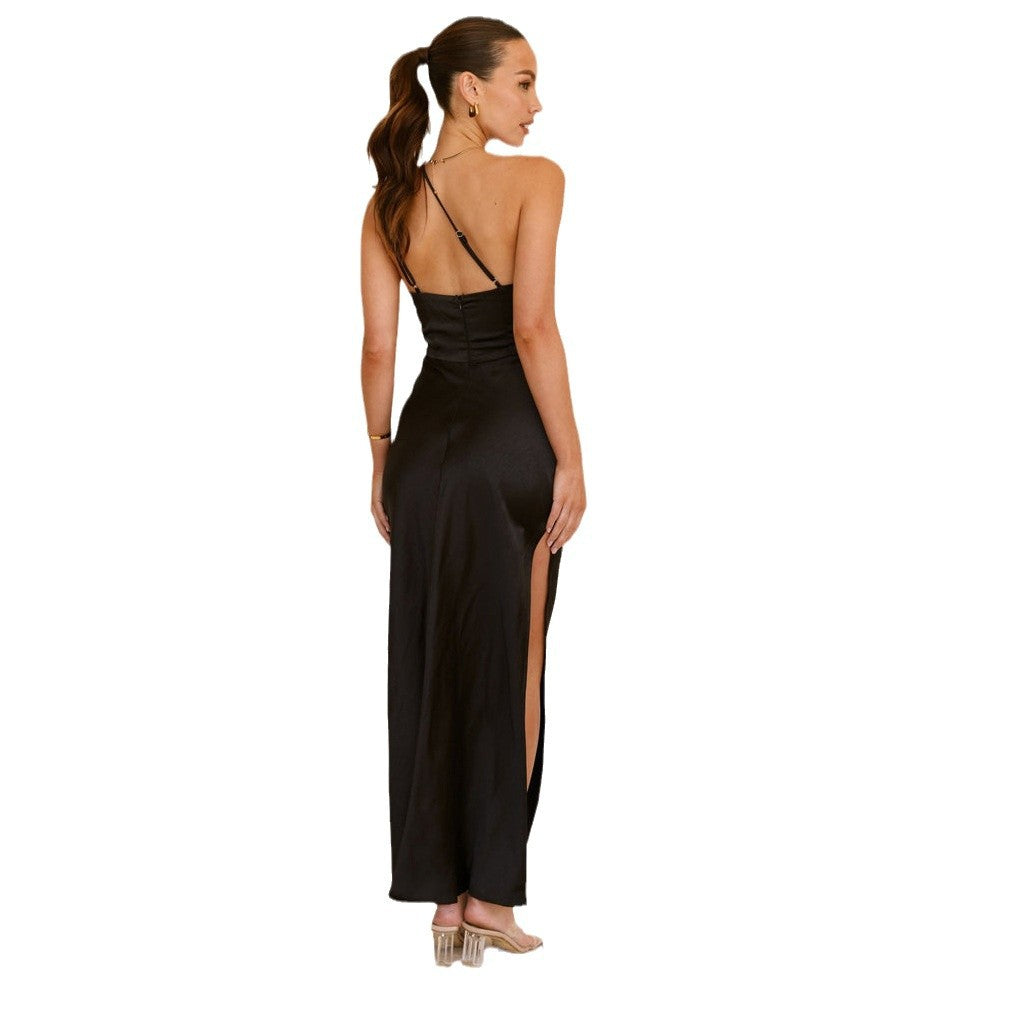 Damen Elegantes Wickelkleid mit asymmetrischem Schnitt und fließendem Satinfall