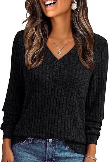 Damen Weicher Rippstrickpullover mit V-Ausschnitt Nord Taschen