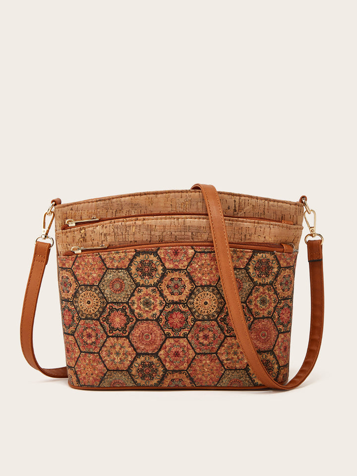 Damen Umhängetasche aus hochwertigem Kork mit floralen Mustern und praktischem Innendesign Nord Taschen