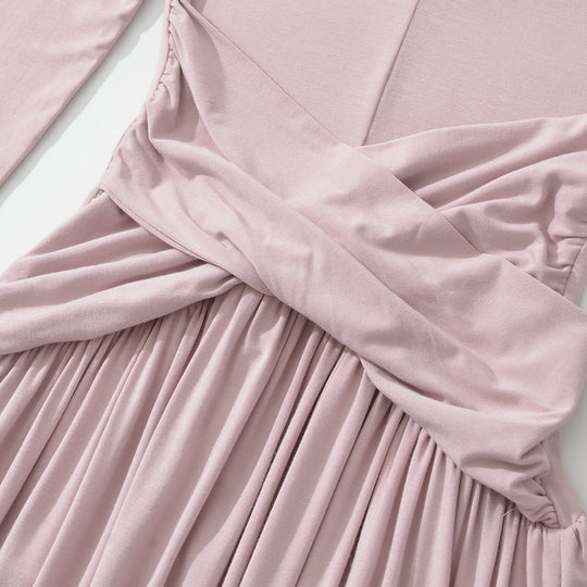 Damen V-Ausschnitt Maxi-Wickelkleid aus Jersey mit geraffter Taillenpartie Nord Taschen