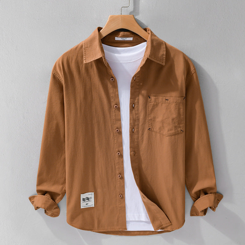 Herren Offenes Baumwoll-Overshirt im Layering-Look mit aufgesetzter Brusttasche Nord Taschen