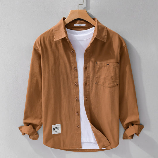 Herren Offenes Baumwoll-Overshirt im Layering-Look mit aufgesetzter Brusttasche Nord Taschen