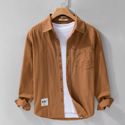 Herren Offenes Baumwoll-Overshirt im Layering-Look mit aufgesetzter Brusttasche Nord Taschen