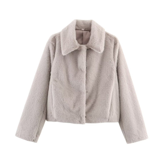 Damen Cropped Kunstfell‑Blouson mit Umlegekragen und weichem Teddy‑Fauxfur Nord Taschen
