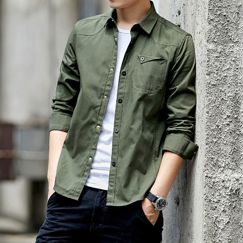 Herren Baumwoll-Overshirt im Worker-Style mit Brustpattentasche und Hemdkragen Nord Taschen