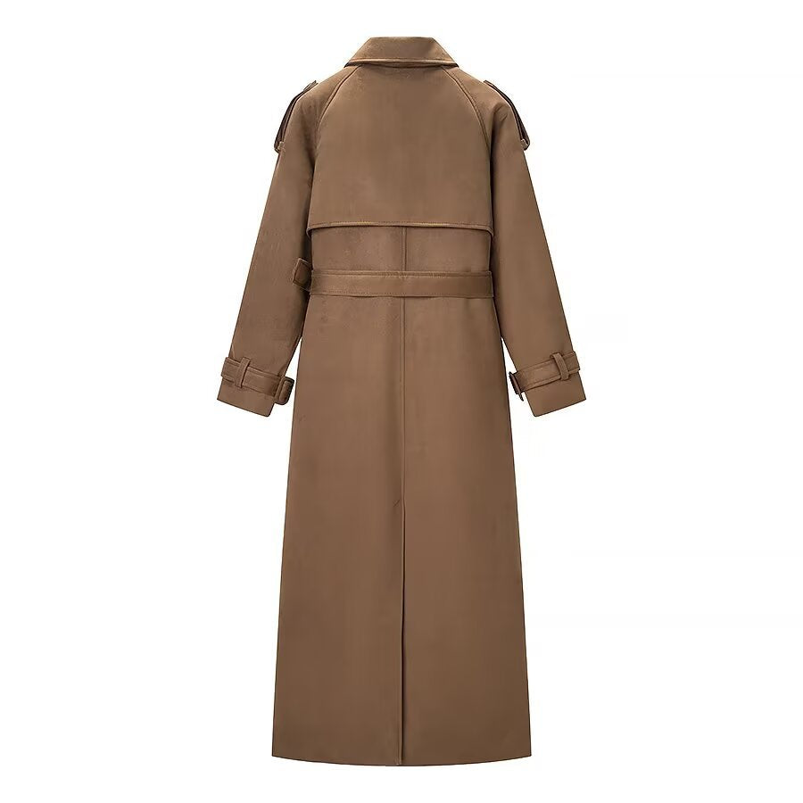 Damen Eleganter langer Taillentrenchcoat mit doppelreihiger Knopfleiste und ausgestelltem Saum Nord Taschen