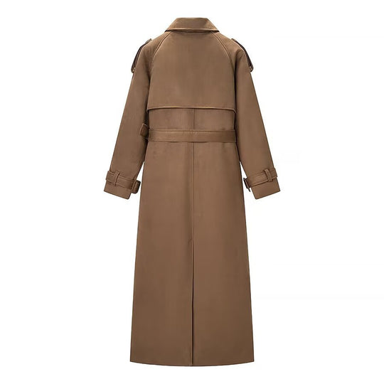 Damen Eleganter langer Taillentrenchcoat mit doppelreihiger Knopfleiste und ausgestelltem Saum Nord Taschen