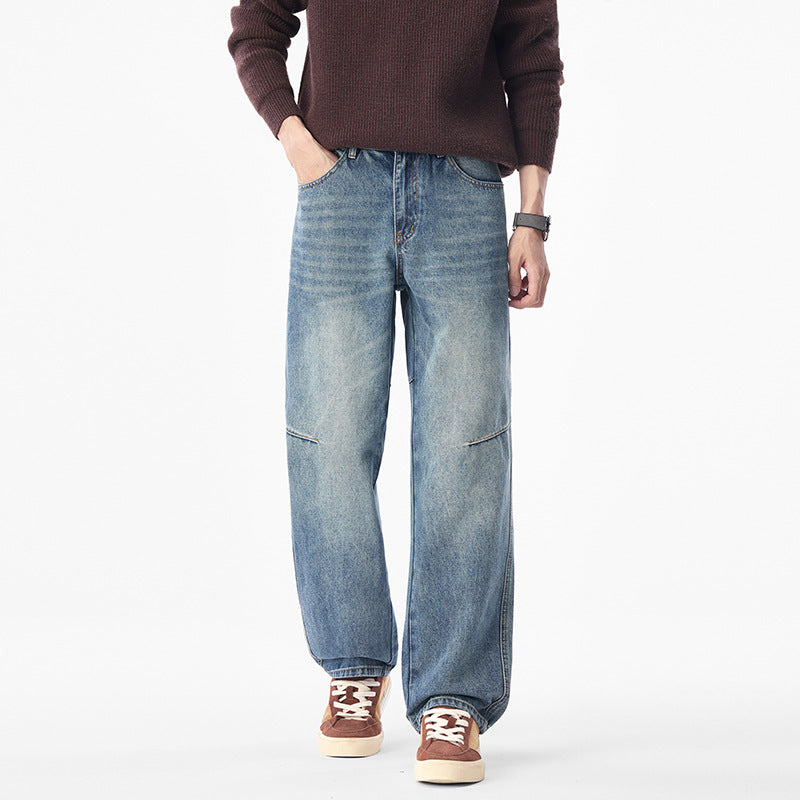 Herren Weite Denimhose mit komfortabler Bundhöhe und markanter Knie-Naht Nord Taschen