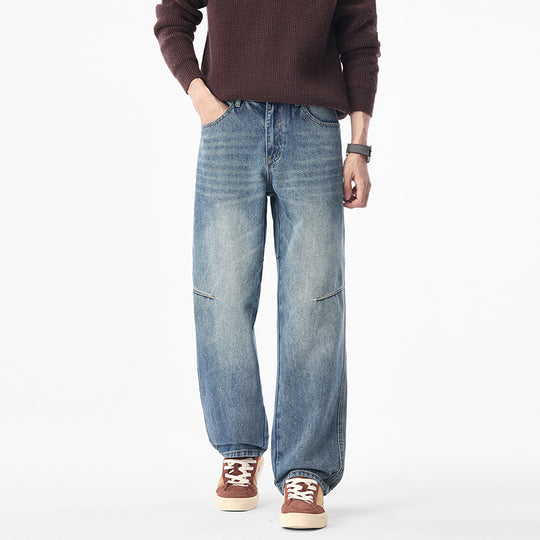 Herren Weite Denimhose mit komfortabler Bundhöhe und markanter Knie-Naht Nord Taschen