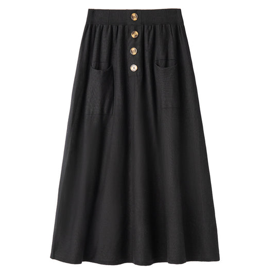 Damen Midirock aus Wollmix mit A‑Linie, elastischem Rippbund, Zierriegel‑Knopfleiste und aufgesetzten Taschen Nord Taschen