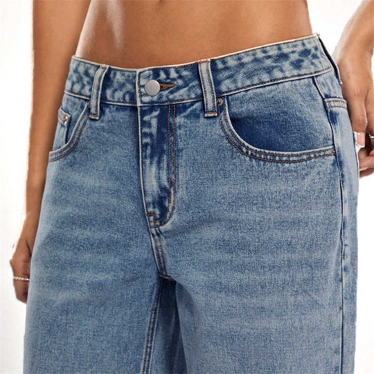Damen Hochtaillierte Denimhose mit extraweiter Beinform und cleaner Vintage‑Waschung Nord Taschen
