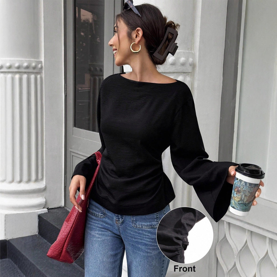 Damen elegantes Oberteil mit weitem Ärmel und schickem Bund