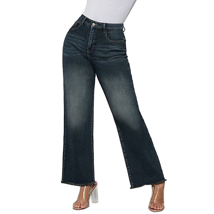 Damen weite knöchellange Jeans mit hohem Bund und rohem Saum Nord Taschen