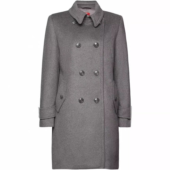 Damen Midilanger Doppelreihiger Marineinspirierter Wollmix-Peacoat mit Pattentaschen Nord Taschen
